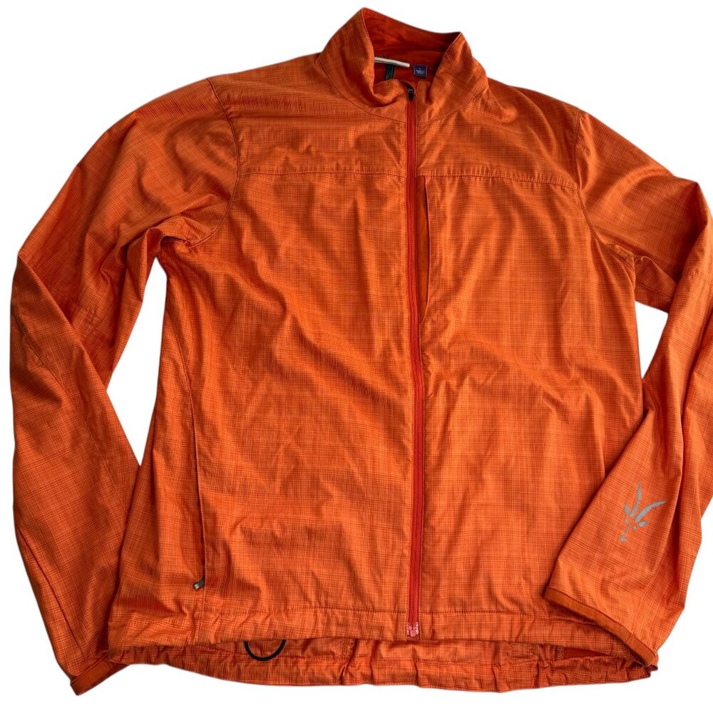 IBEX Orange Jacket, Full Zip.  Grid Pattern.  Size Adult Large, Silver Logo